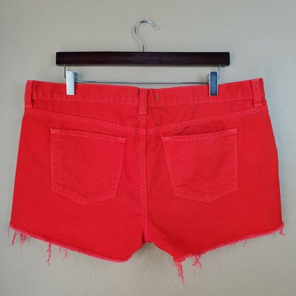 J Brand High Rise Cutoff Raw Hem Red Denim Shorts - Picture 5 of 9